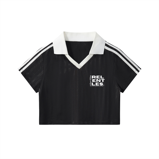 Contrast Collar Striped Cropped Jersey