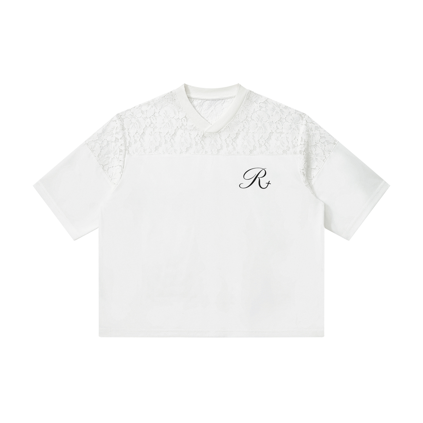 Womens Lace Paneling V-Neck T-Shirt