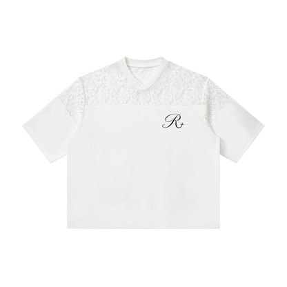 Womens Lace Paneling V-Neck T-Shirt