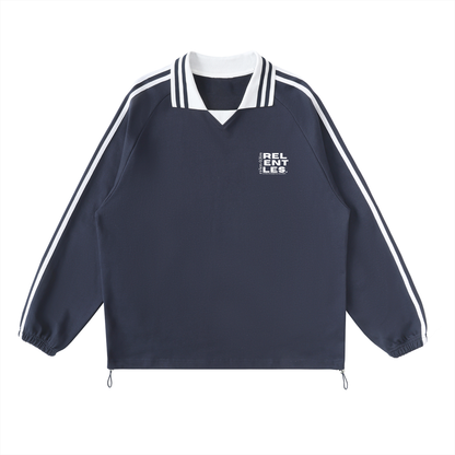 Contrast Striped Lapel Collar Sweatshirt