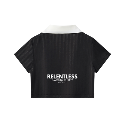 Contrast Collar Striped Cropped Jersey