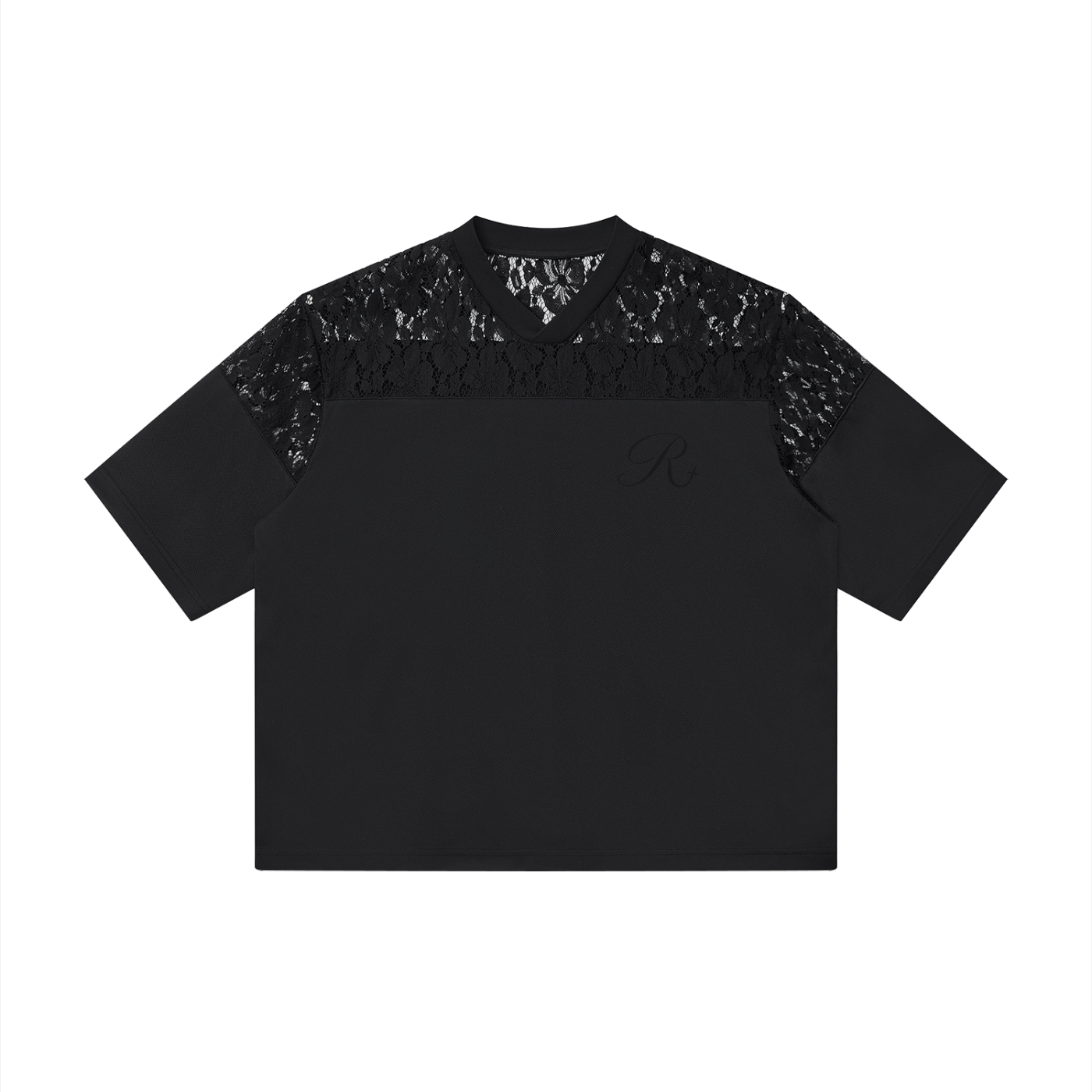 Womens Lace Paneling V-Neck T-Shirt