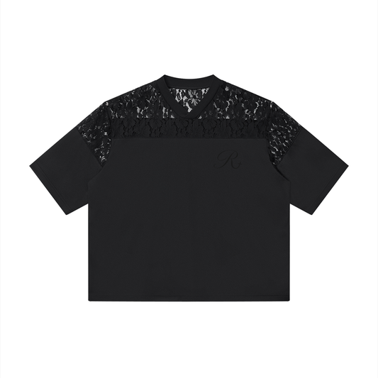 Womens Lace Paneling V-Neck T-Shirt
