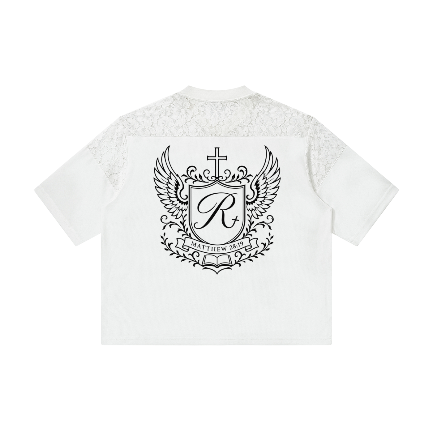 Womens Lace Paneling V-Neck T-Shirt