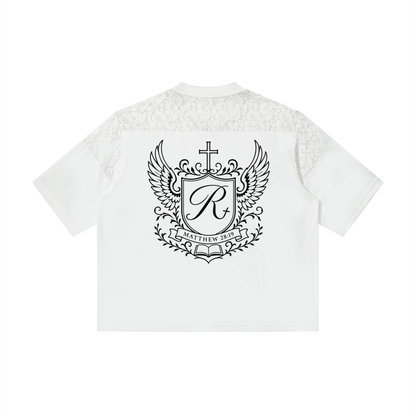 Womens Lace Paneling V-Neck T-Shirt